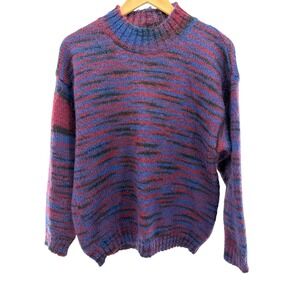 Vtg 80s Cambridge Spirit Mohair Blend Sweater M Space Dye Purple‎ Striped Knit